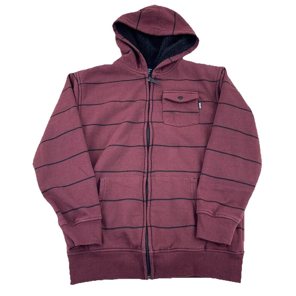 Zoo York Hoodie‎ Boys Large Marron Sherpa Lined Full Zip Jacket Skate Youth Y2K